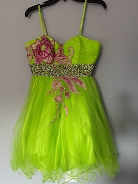 Dave & Johnny Neon Lime Green Party Dress